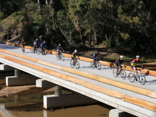 Picture of cyclists crossing the new Upper Colo Bridge
