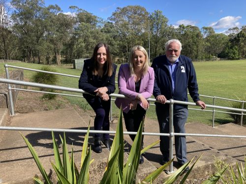 Hawkesbury State MP Robyn Preston, Hawkesbury City Mayor Sarah McMahon and Deputy Mayor Barry Calvert at Woodbury Reserve