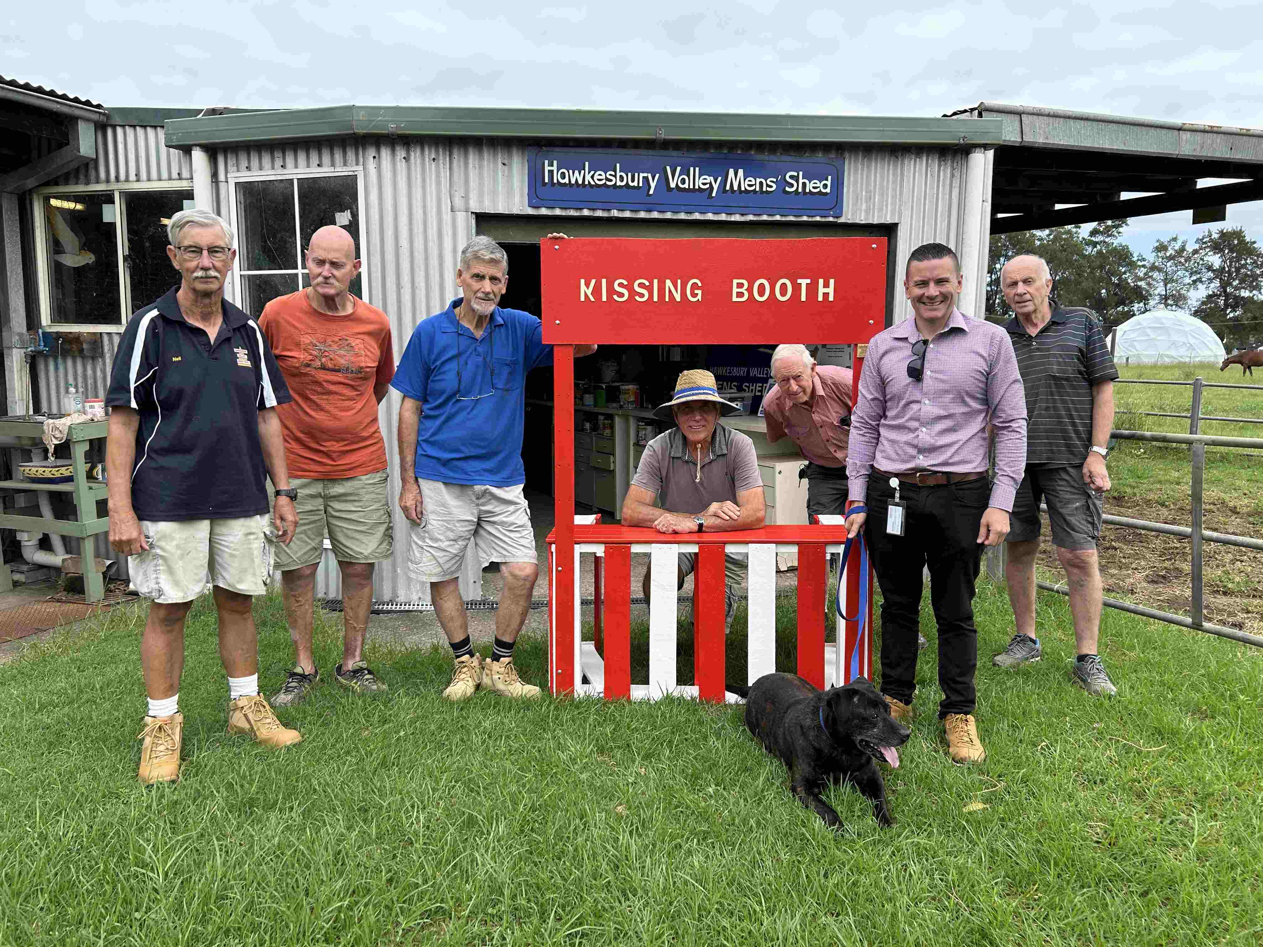 Animal Shelter - Kissing Booth - Men's Shed volunteers and Rob Wainhouse