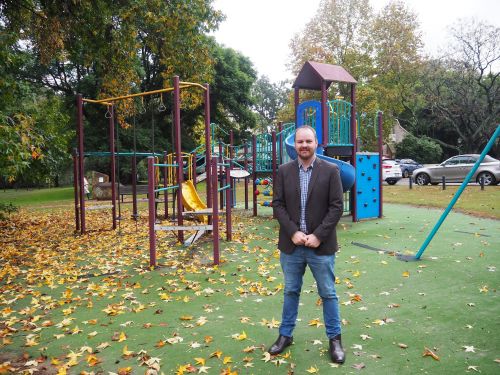 Mayor Patrick Conolly at St Albans Park with the old playground equipment