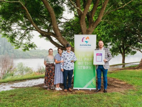 Image of Australia Day Award Winner Phillip Routley with his family and Mayor Patrick Conolly