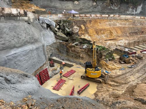 Image of the reconstruction of Thomas James Bridge, including earthworks and bridge footings