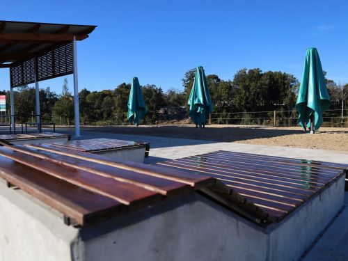 Picture of the new daybeds and umbrellas at Macquarie Park