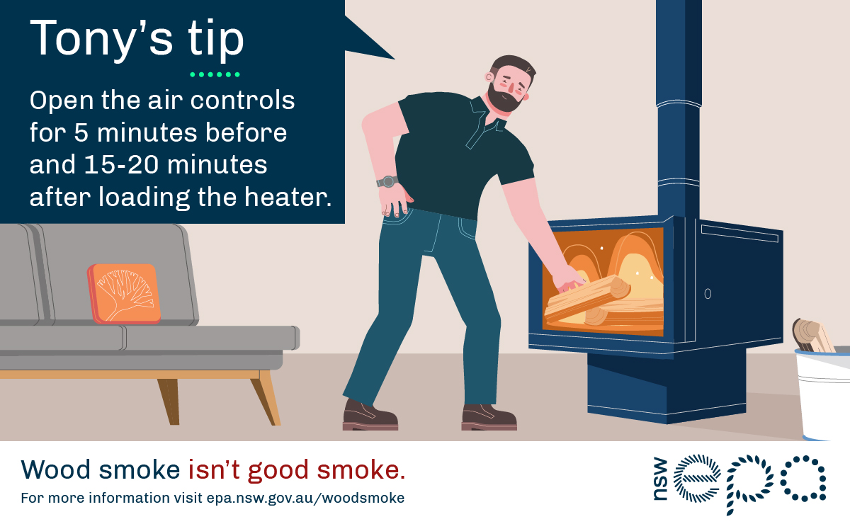 Illustration of a man filling a wood heater