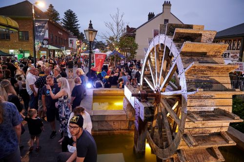 Crowds visiting stalls in Windsor Mall at Light Up Windsor