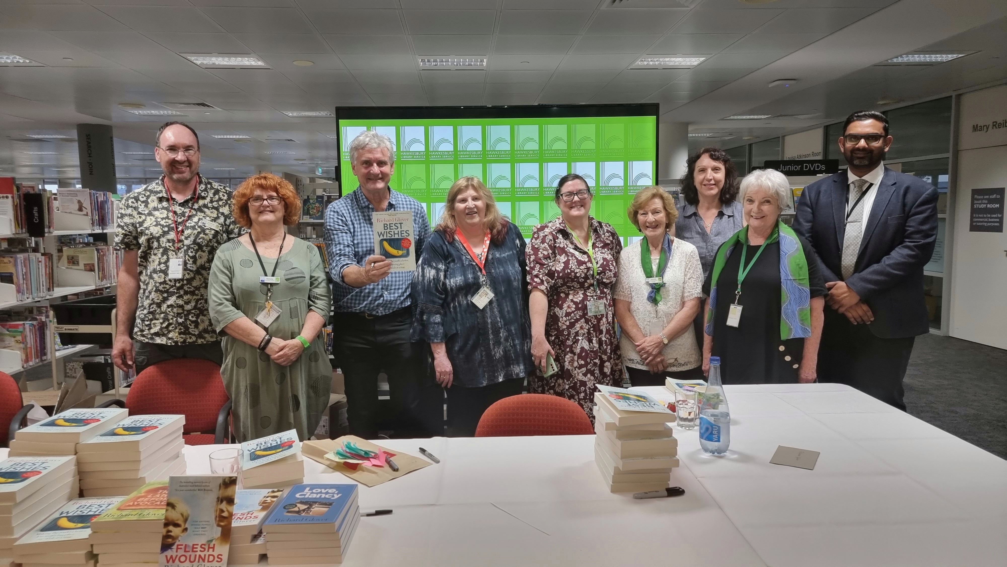 Richard Glover with Library staff