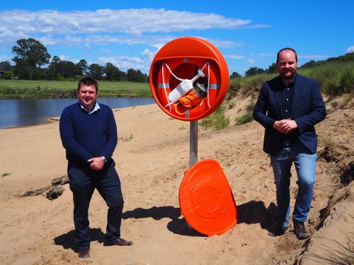 Hawkesbury City Mayor Patrick Conolly with Royal Life Saving NSW CEO Michael Ilinsky at Windsor Beach.