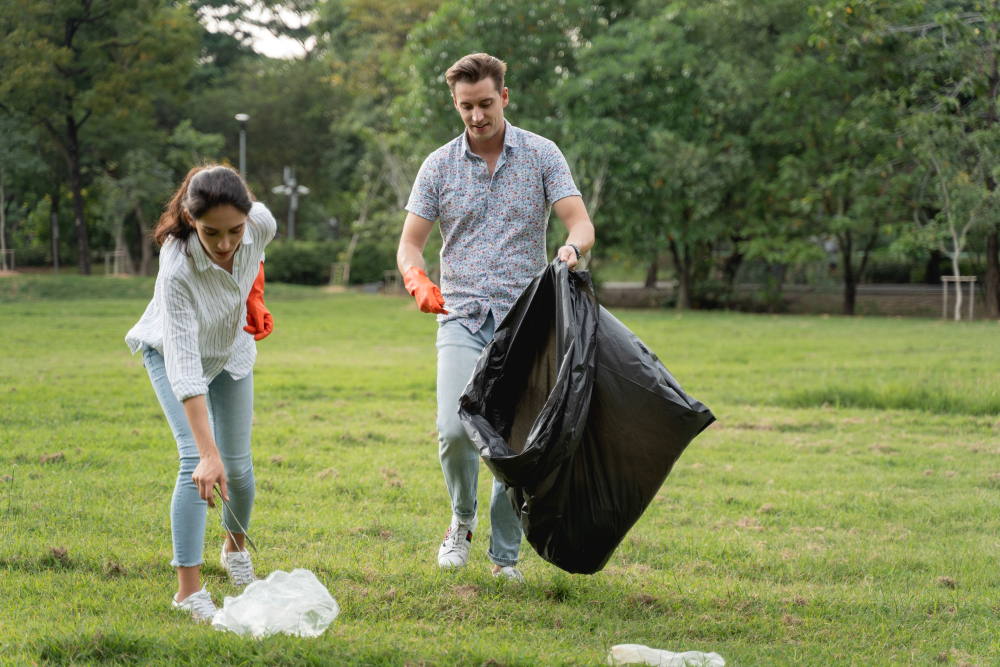 Couple picks up litter