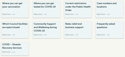 Screenshot of the COVID page interface