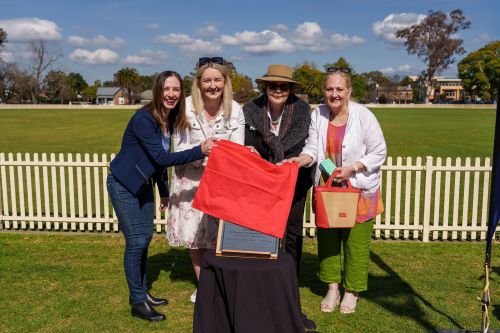 Picture of State Member for Hawkesbury Robyn Preston, Hawkesbury City Mayor Sarah McMahon, and councillors Jill Reardon and Mary Lyons-Buckett unveil the plaque at Richmond.